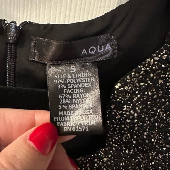 Aqua Brand Bloomingdales Scalloped Neck Dress Gold Glitter Black Small NYE Party - Picture 3 of 12
